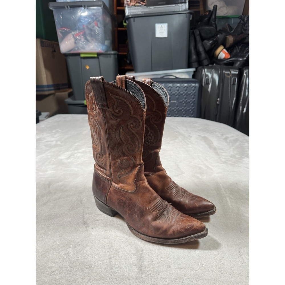 Vintage Tony Lama Cowboy Boots Size 8.5 Brown Leather Western